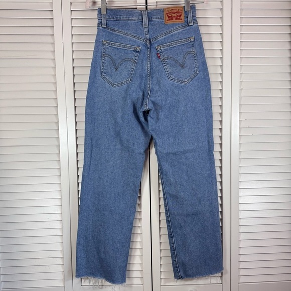 Levi's Ribcage Straight Ankle Distressed Blue Jeans Raw Hem Size 26 - Picture 7 of 11